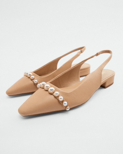 FLAT LEATHER SLINGBACKS WITH PEARL BEADS